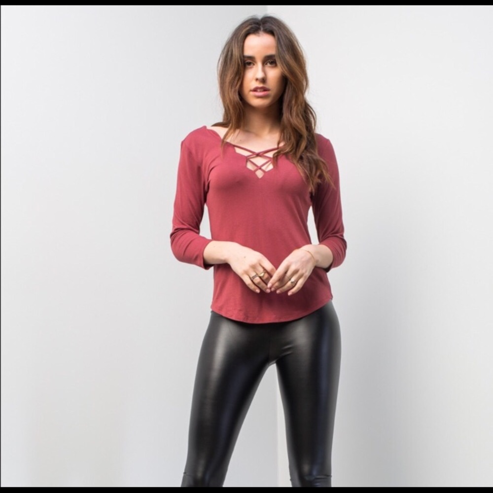 Maroon cross cross top